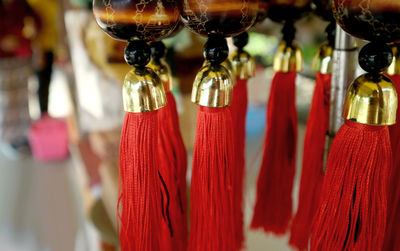 Red tassel hanging in a row in the temple