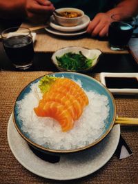 Close-up of sushi served on table