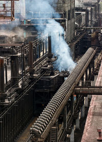 High angle view of smoke in factory