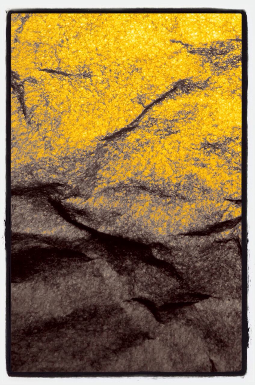 transfer print, yellow, auto post production filter, autumn, nature, change, outdoors, orange color, no people, day, rock - object, season, beauty in nature, sunlight, high angle view, textured, tranquility, tree, close-up, leaf