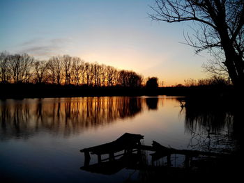 Scenic view of calm lake at sunset