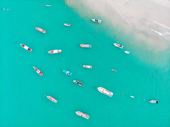 High angle view of boats in sea