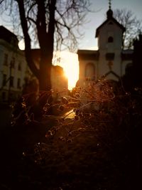 View of bell tower at sunset