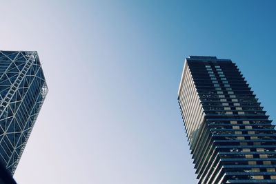 Low angle view of skyscrapers against clear sky