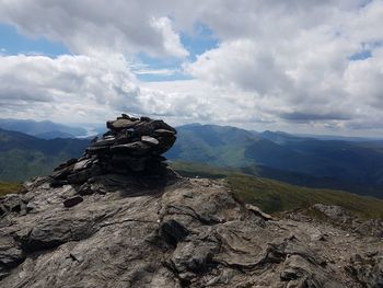 Rock formations on landscape against sky