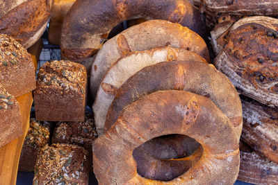 Full frame shot of bread for sale in market