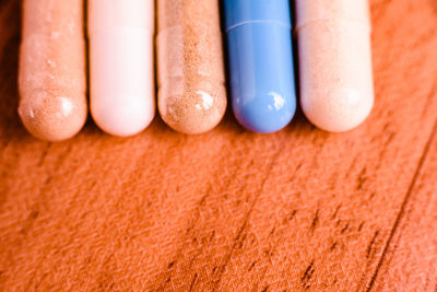 Close-up of multi colored pencils on table