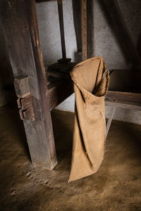 High angle view of clothes hanging on wall