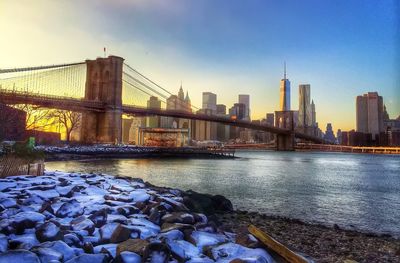 Suspension bridge over river