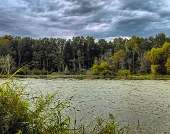 Scenic view of lake against sky