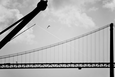 Low angle view of suspension bridge against sky