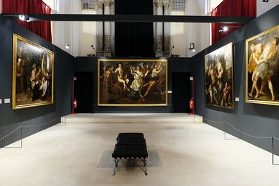 Interior of illuminated museum