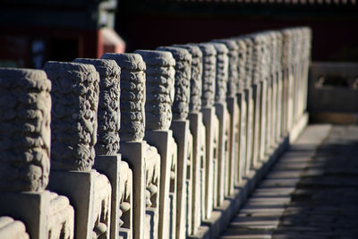 Close-up of wooden cross on sunny day