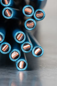 Close-up of buttons on table