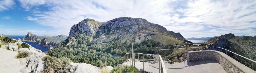 Panoramic view of snowcapped mountains against sky