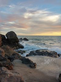 Scenic view of sea against sky during sunset