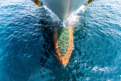 High angle view of ship at sea