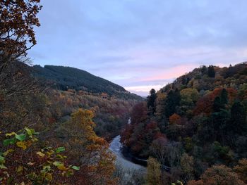 Scenic view of mountains against sky during autumn