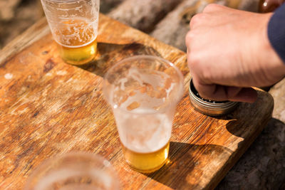 Close-up of beer glass on table