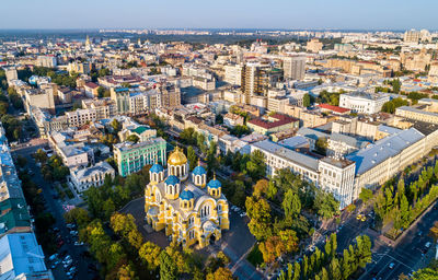 High angle view of buildings in city