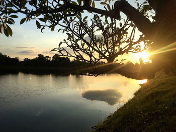 Scenic view of lake against sky during sunset