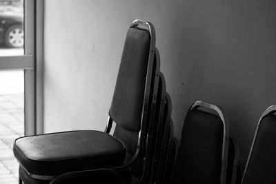 Close-up of empty seats on table at home