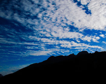 Low angle view of silhouette mountain against sky