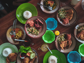 High angle view of food on table