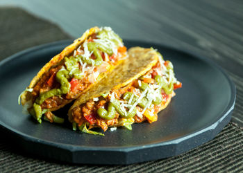 Close-up of food in plate on table