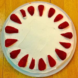 High angle view of cake with heart shape on table