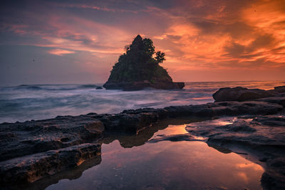 Scenic view of sea against sky at sunset