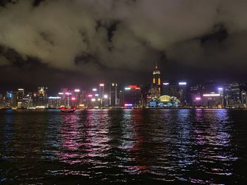 Illuminated buildings in city at night