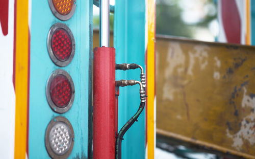 Close-up of multi colored metal door