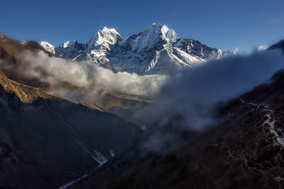 Scenic view of snowcapped mountains against sky