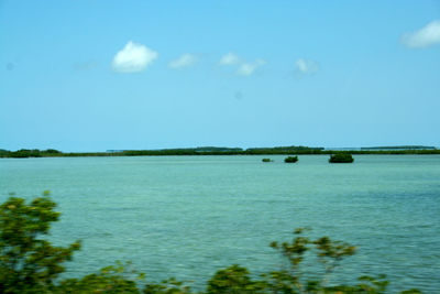 Scenic view of sea against blue sky