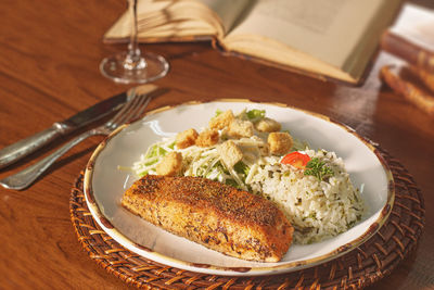 Close-up of food in plate on table