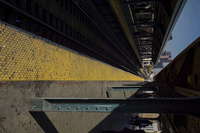 Tilt image of railroad station platform during sunny day