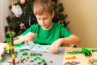 Portrait of boy with christmas tree