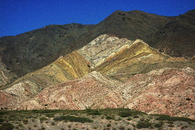 Aerial view of landscape and mountains against clear sky