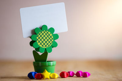 Close-up of multi colored toy on table