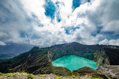 Panoramic view of mountains against cloudy sky