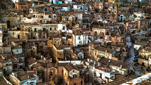 High angle view of old houses in matera, italy