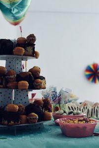 Close-up of cupcakes on table