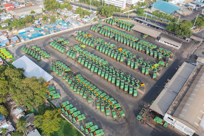 High angle view of buildings in city