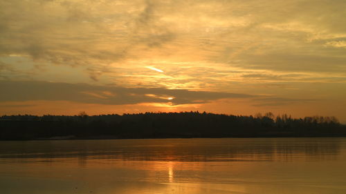 Scenic view of lake against sky during sunset