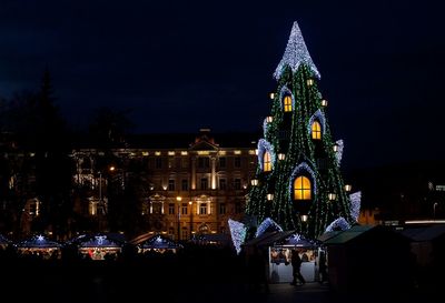 Illuminated building at night