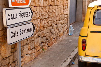 Information sign on road in city, santanyi, mallorca 