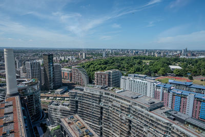 Aerial view of cityscape against sky
