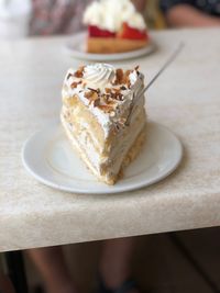 Close-up of cake in plate on table