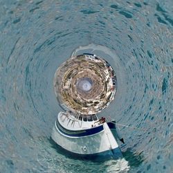 High angle view of ship in sea